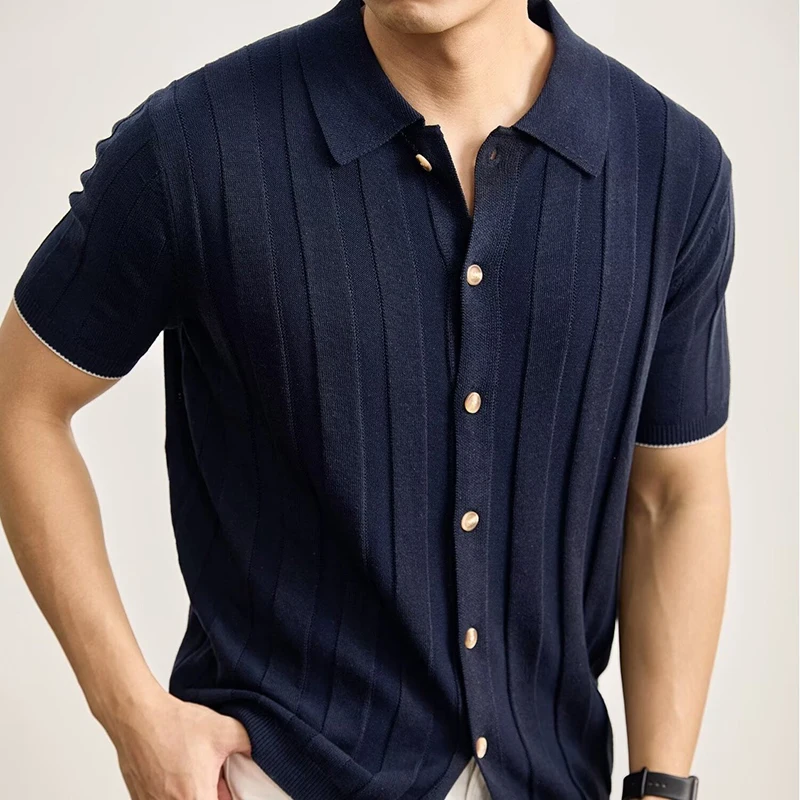 Men's Knitted Shirt Summer Solid-Color Light Business Polo Collar Vertical Stripes Design Short-Sleeved Shirt Knitwear Tops Tees
Men's Knitted Shirt Summer Solid-Color Light Business Polo Collar Vertical Stripes Design Short-Sleeved Shirt Knitwear Tops Tees