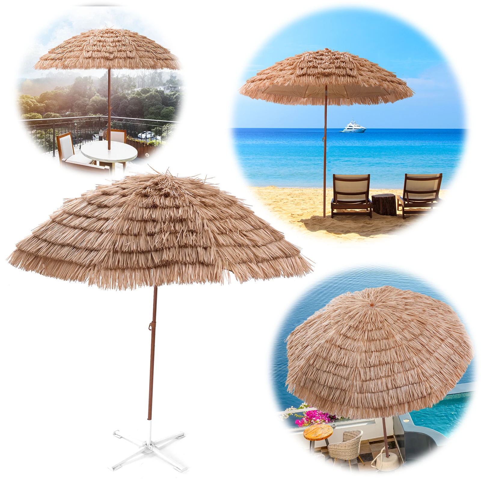 6.56FT Tropical Thatch Patio Umbrella with Tilt Adjustment & 8 Ribs UPF 50+ UV Protection for Market Terrace Outdoor Restaurant
6.56FT Tropical Thatch Patio Umbrella with Tilt Adjustment & 8 Ribs UPF 50+ UV Protection for Market Terrace Outdoor Restaurant