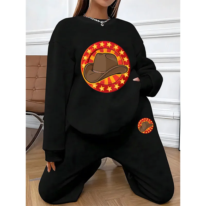 Women's Suit Two Piece Hat Printed Casual Loose Round Neck Long Sleeve Sweatshirt Female Fashion Women Top Long Pants
Women's Suit Two Piece Hat Printed Casual Loose Round Neck Long Sleeve Sweatshirt Female Fashion Women Top Long Pants