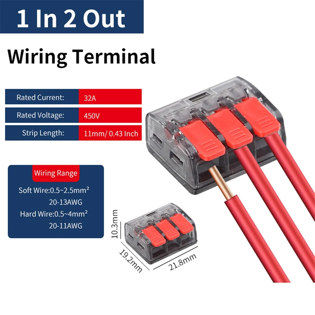 A002 CMK63 Lever Wire Quick Connectors Clamp Electrical Cable Home Assortment Terminal Block 0.08-4mm 32A 1 in 2 Out
A002 CMK63 Lever Wire Quick Connectors Clamp Electrical Cable Home Assortment Terminal Block 0.08-4mm 32A 1 in 2 Out