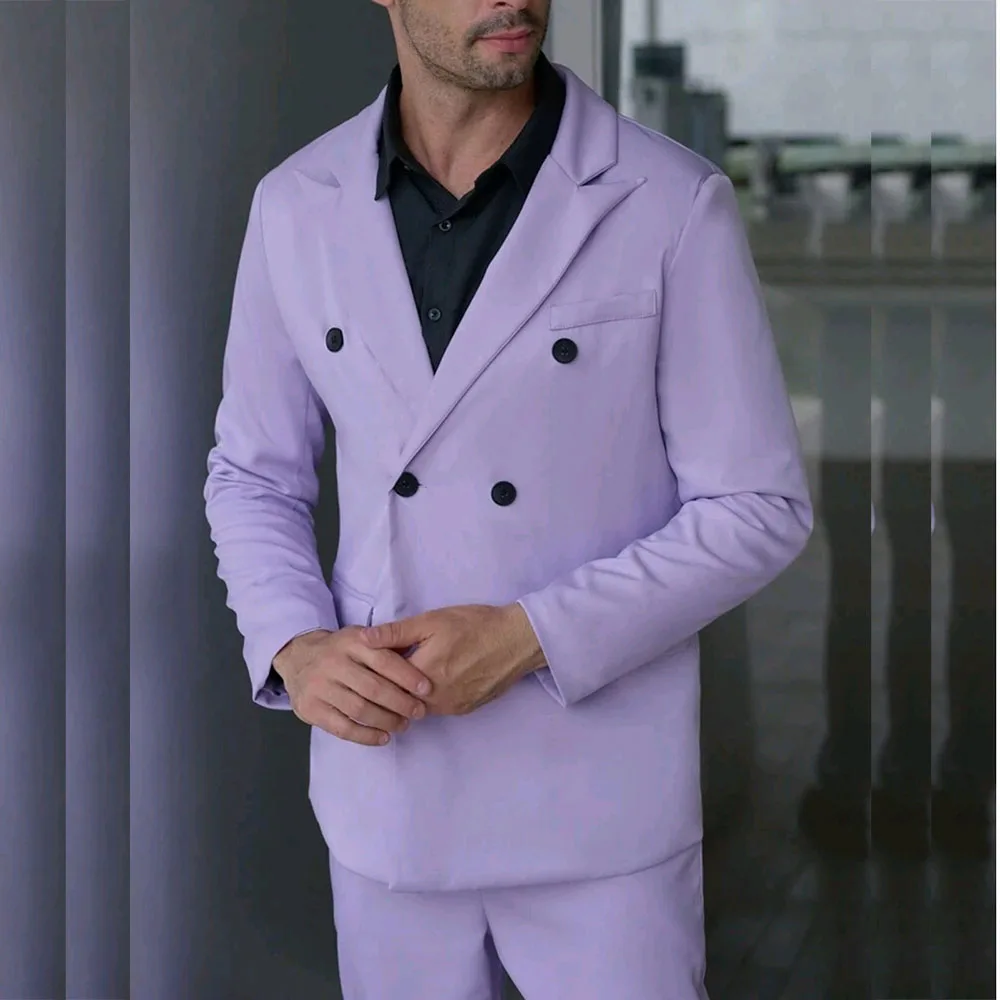 Chic Purple Men's Suits Double Breasted Peak Lapel Slim Fit Male Clothing Customized 2 Piece Jacket Pants Outfits Costume Homme
Chic Purple Men's Suits Double Breasted Peak Lapel Slim Fit Male Clothing Customized 2 Piece Jacket Pants Outfits Costume Homme
