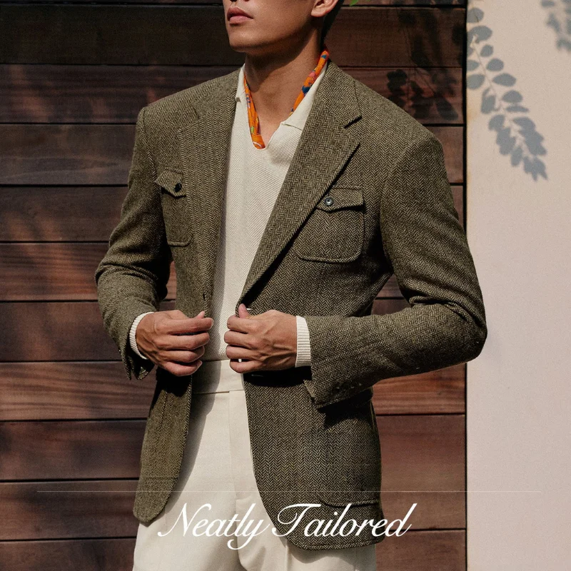 Retro British Herringbone Patterned Suit Jacket Men's Single Breasted Multi Pocket Winter Hunting Jacket Business Casual Suit
Retro British Herringbone Patterned Suit Jacket Men's Single Breasted Multi Pocket Winter Hunting Jacket Business Casual Suit