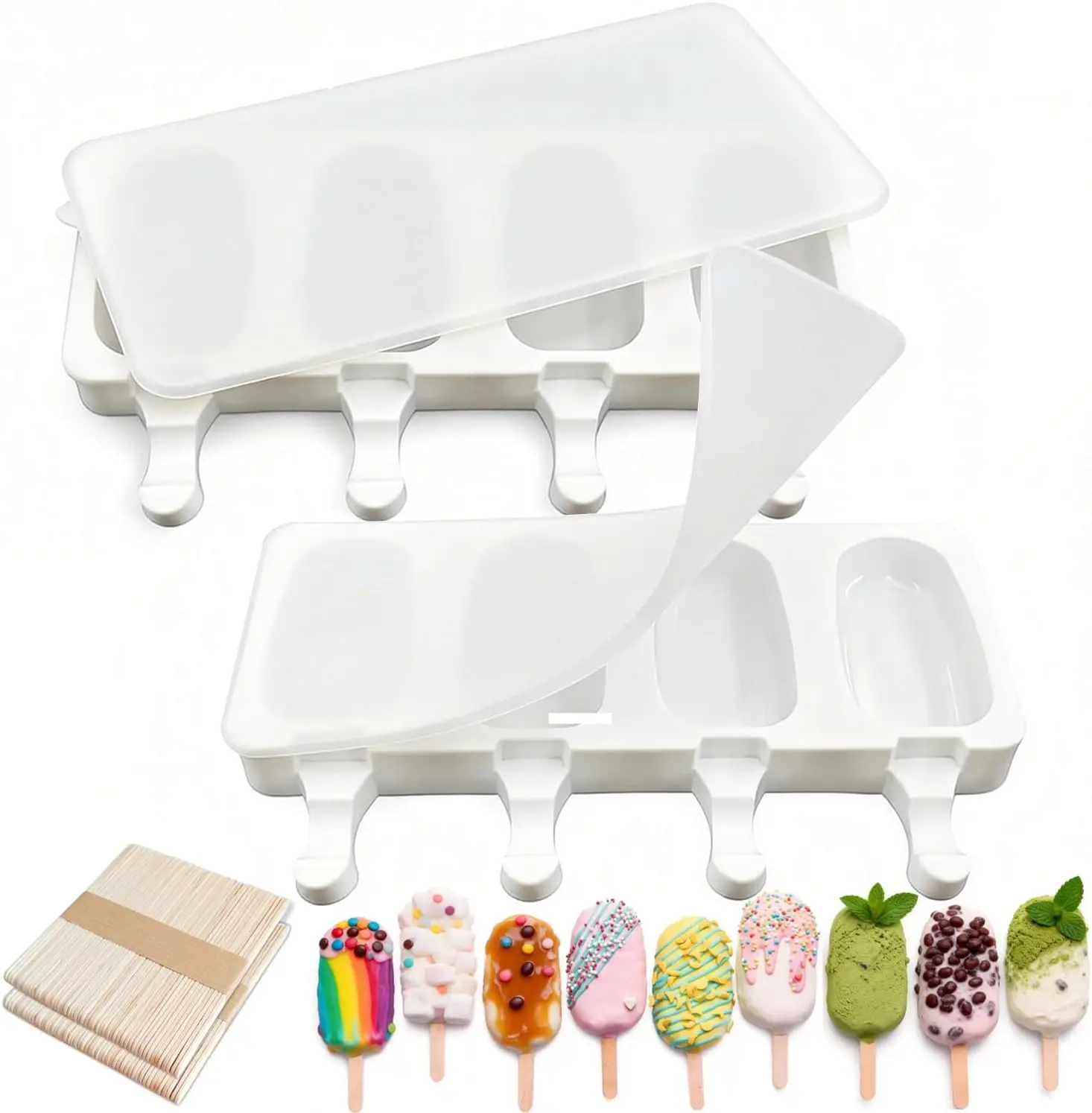 2 Pack Silicone Popsicle Molds, 4 Cavities Oval Ice Pop Mold with 100 Wooden Sticks, BPA Free
2 Pack Silicone Popsicle Molds, 4 Cavities Oval Ice Pop Mold with 100 Wooden Sticks, BPA Free
