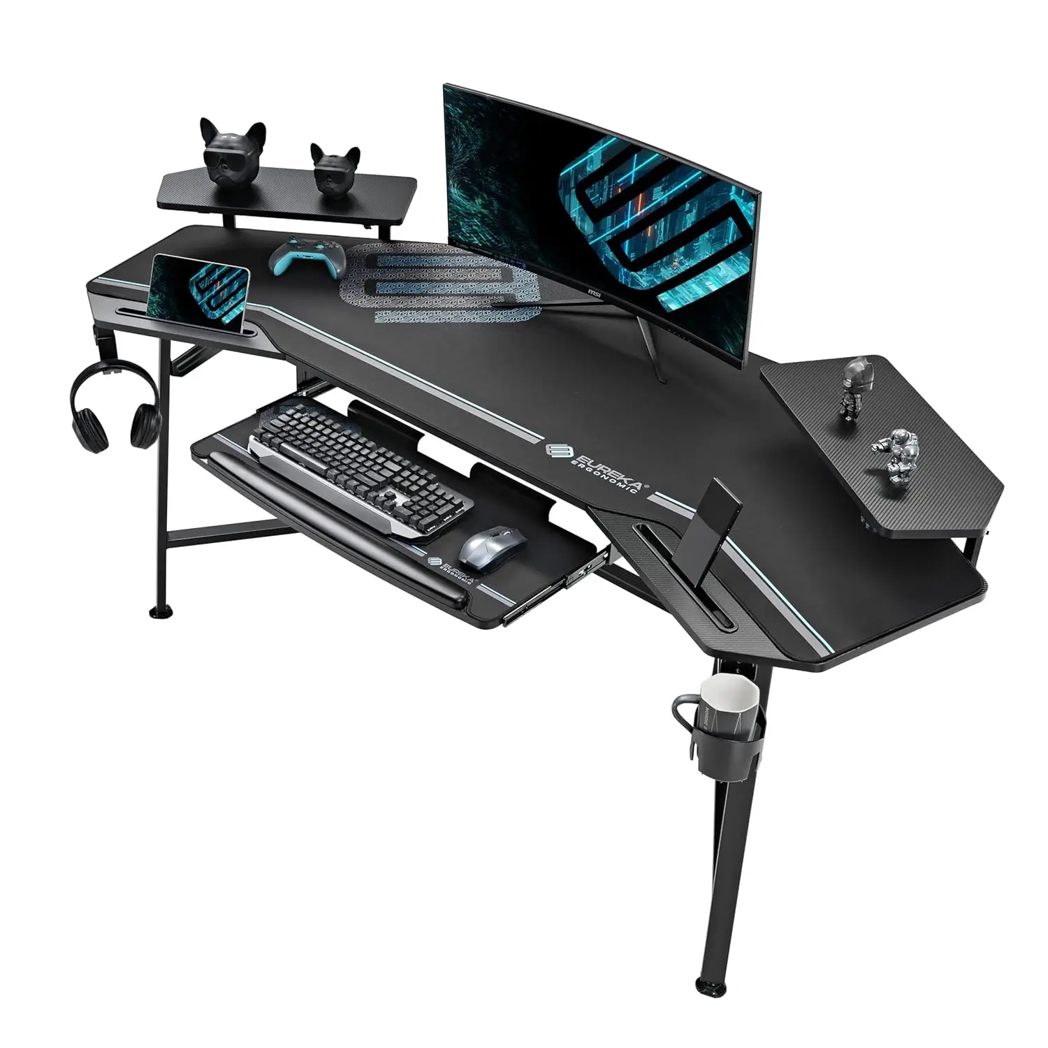 72 Inch Gaming Desk with Keyboard Tray, Large Computer Desk Led Lights, Wing-Shaped Monitor Stand Dual Headphone Hanger Cup
72 Inch Gaming Desk with Keyboard Tray, Large Computer Desk Led Lights, Wing-Shaped Monitor Stand Dual Headphone Hanger Cup
