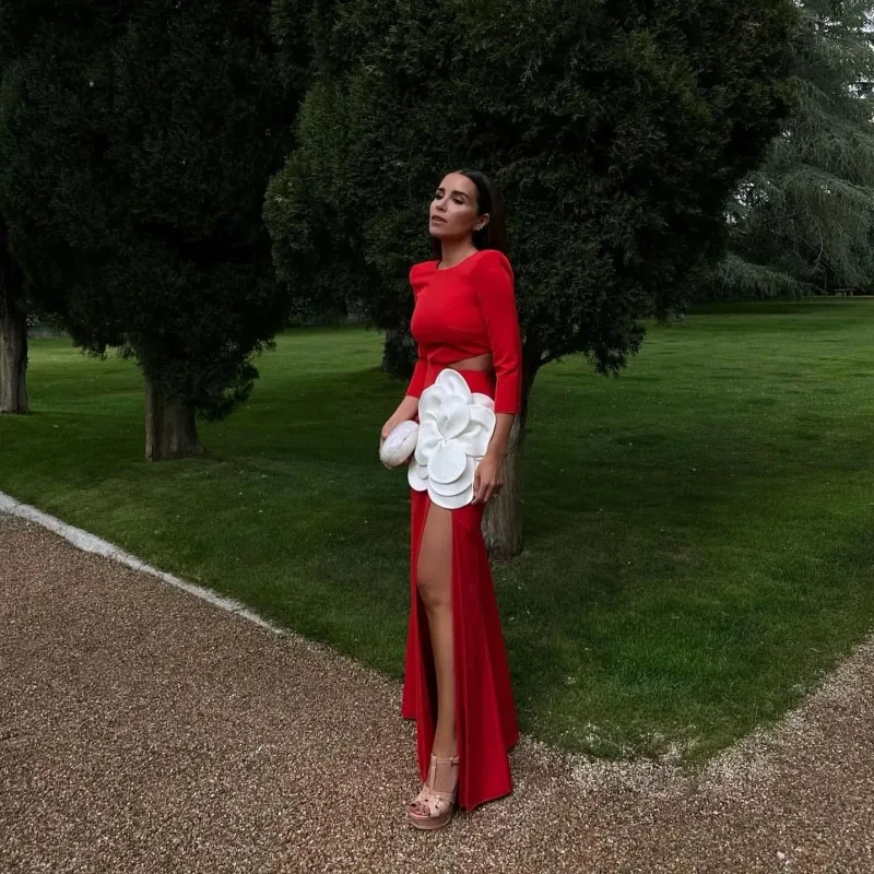 Red Party Dresses Handmade Flowers White High Split Formal Prom Dress 34 Sleeves Floor Length Elegant Women Maxi Dress Mermaid
Red Party Dresses Handmade Flowers White High Split Formal Prom Dress 34 Sleeves Floor Length Elegant Women Maxi Dress Mermaid