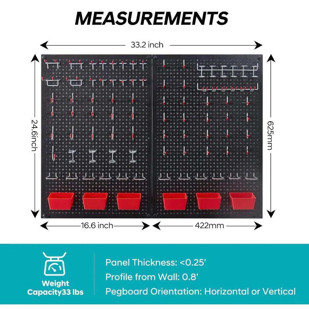 Pegboard kit with Accessories,Includes 2 Pack and 120 PCS Varied Pegboard Accessories,for Tool Storage and Garage Organization
Pegboard kit with Accessories,Includes 2 Pack and 120 PCS Varied Pegboard Accessories,for Tool Storage and Garage Organization