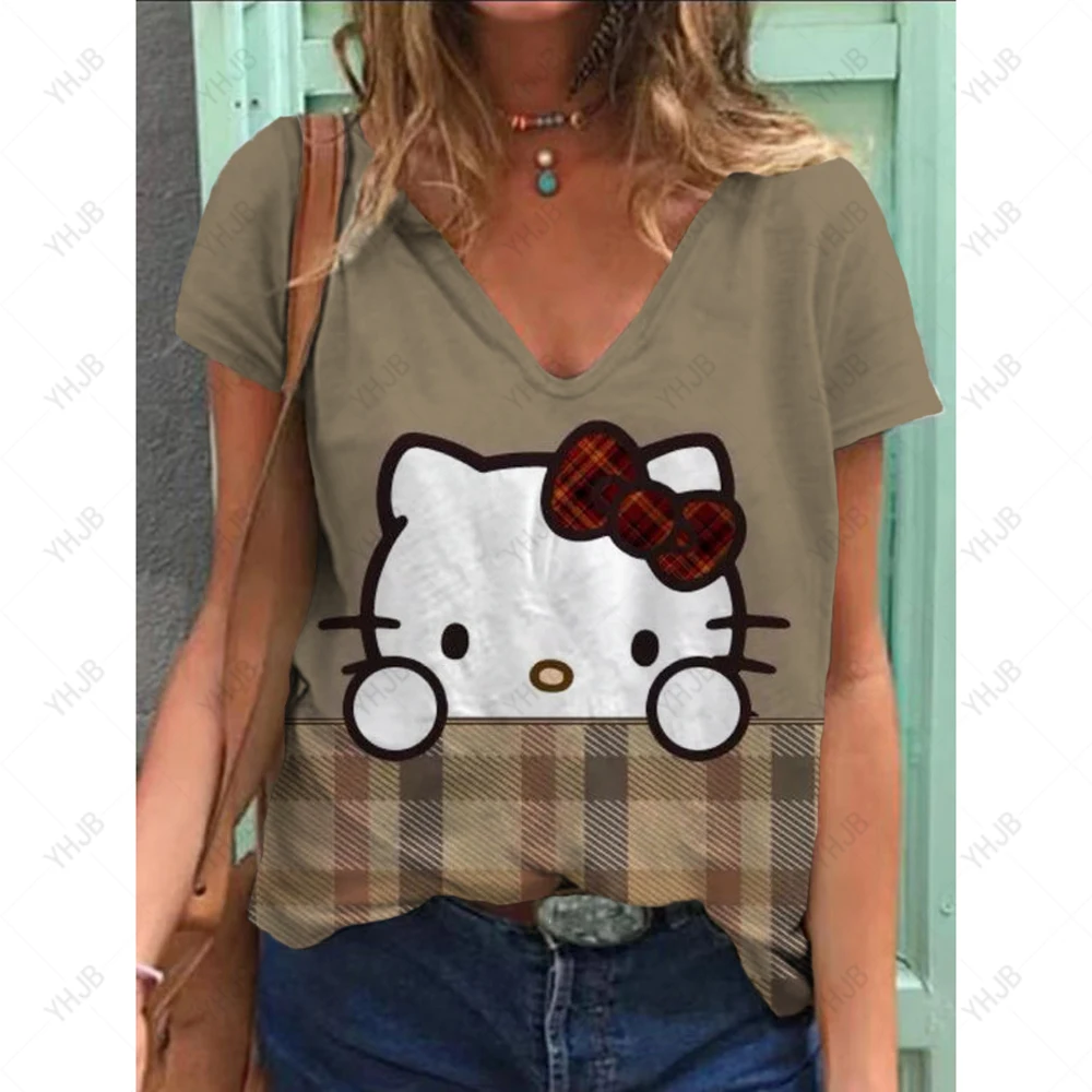 Hello Kitty V-neck Female T Shirts Graphic Top Women's Cartoon T-shirt Korean Popular Clothes Short Sleeve Woman Casual Tee
Hello Kitty V-neck Female T Shirts Graphic Top Women's Cartoon T-shirt Korean Popular Clothes Short Sleeve Woman Casual Tee