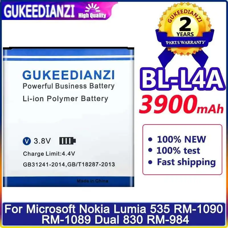 Для Microsoft Nokia Lumia 535 RM-1090 RM-1089 Dual 830 RM-984 BL L4A аккумулятор мобильного телефона BL-L4A Премиум замена 3900 мАч
Для Microsoft Nokia Lumia 535 RM-1090 RM-1089 Dual 830 RM-984 BL L4A аккумулятор мобильного телефона BL-L4A Премиум замена 3900 мАч