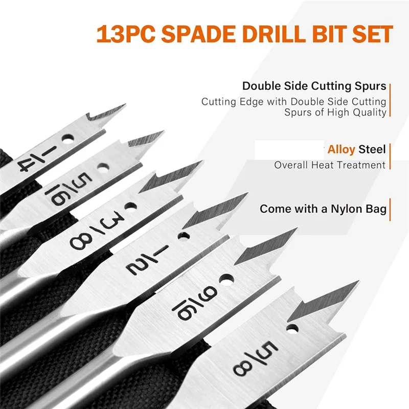 AC88-13X Spade Drill Bit Sets,Alloy Steel Paddle Flat Bit With Quick Change Shank, Flat Wood Hole Cutter 1/4Inch To 1-1/2Inch Du
AC88-13X Spade Drill Bit Sets,Alloy Steel Paddle Flat Bit With Quick Change Shank, Flat Wood Hole Cutter 1/4Inch To 1-1/2Inch Du