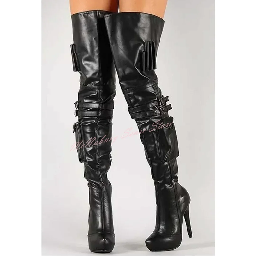 Pocket Platform Thigh High Boots Solid Leather Thin High Heels Buckles Straps Boots Women Winter Shoes Side Zipper New Designer
Pocket Platform Thigh High Boots Solid Leather Thin High Heels Buckles Straps Boots Women Winter Shoes Side Zipper New Designer