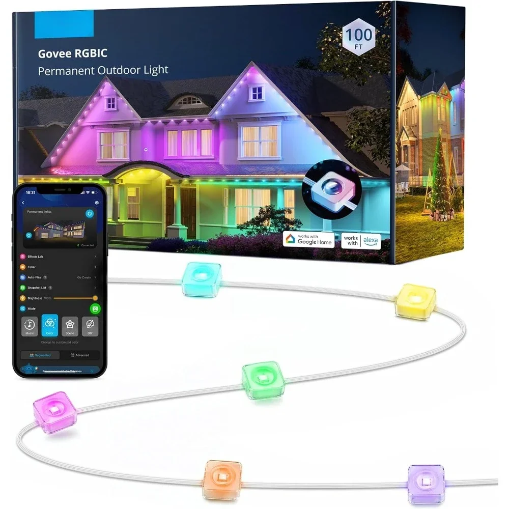 Permanent Outdoor Lights, Smart RGBIC Outdoor Lights with 75 Scene Modes, 100ft with 72 LED Eaves Lights, IP67 Waterproof,
Permanent Outdoor Lights, Smart RGBIC Outdoor Lights with 75 Scene Modes, 100ft with 72 LED Eaves Lights, IP67 Waterproof,