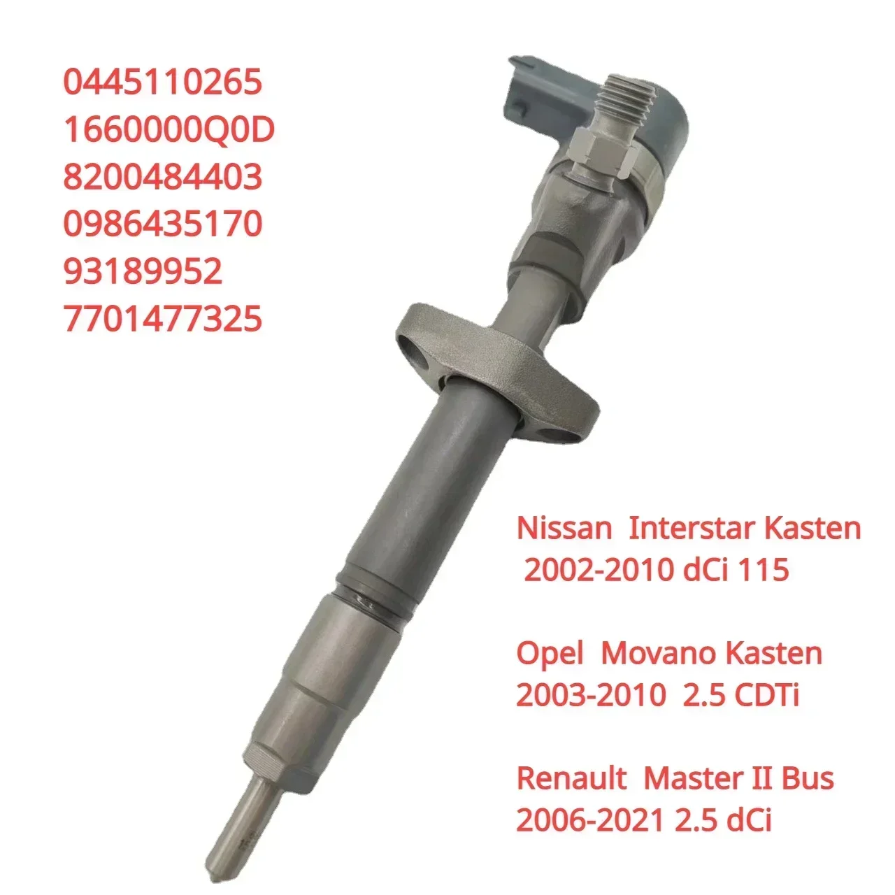 Hot sales 0445110265 1660000Q0D new diesel injector 0986435170 is suitable for Nissan Interstar Vauxhall Opel Movano Renault
Hot sales 0445110265 1660000Q0D new diesel injector 0986435170 is suitable for Nissan Interstar Vauxhall Opel Movano Renault