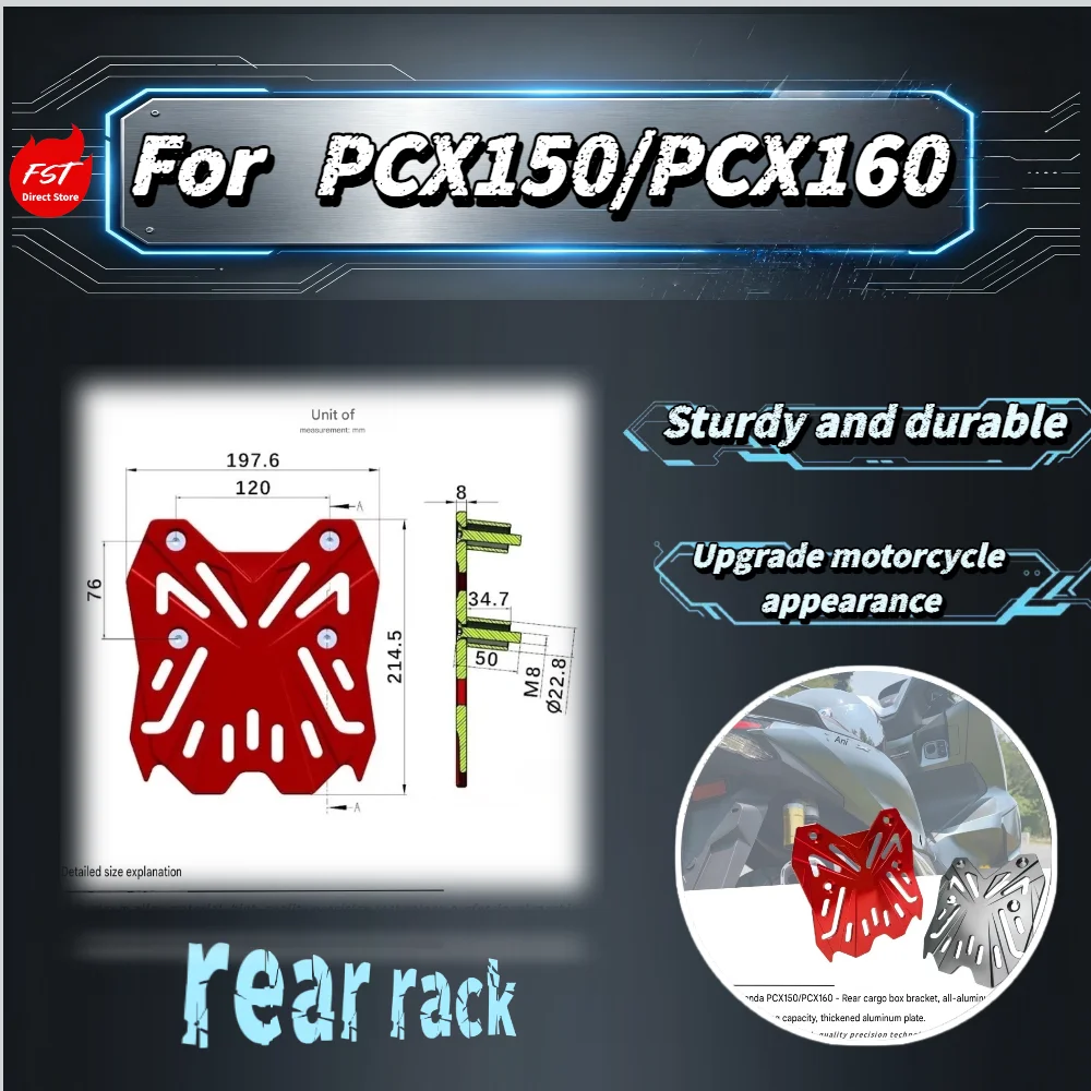 For PCX150 PCX160 Aluminum Rear Rack, Heavy-Duty Tail Box Bracket High Load Capacity Modified Scooter Accessories
For PCX150 PCX160 Aluminum Rear Rack, Heavy-Duty Tail Box Bracket High Load Capacity Modified Scooter Accessories