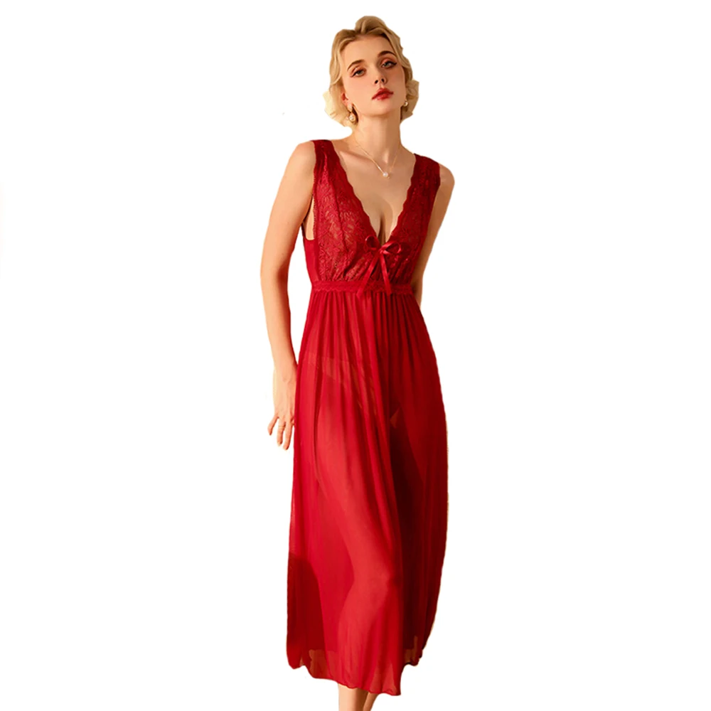 Womens Long Nightgowns Lace Sexy Lingerie V Neck Nightie Sleep Dress Sleeveless Sleepwear for Women See-through Nightdress
Womens Long Nightgowns Lace Sexy Lingerie V Neck Nightie Sleep Dress Sleeveless Sleepwear for Women See-through Nightdress