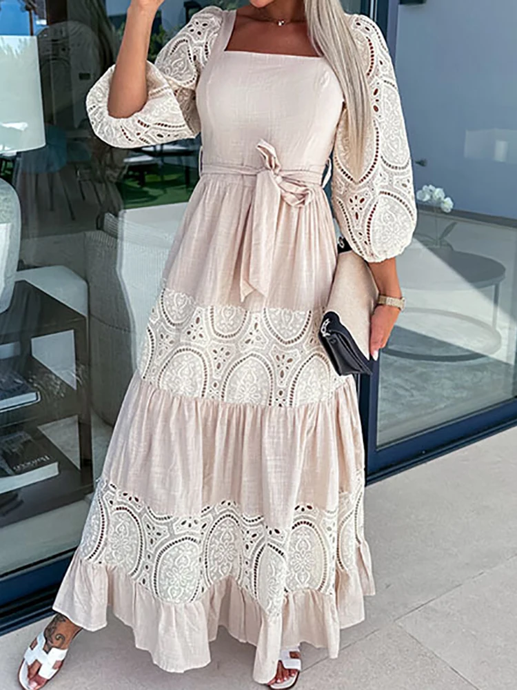 2023 Square Collar Loose Fit Party Dress Women Summer Loungewear Lantern Sleeve Patchwork Fashion Ladies Maxi Dress Streetwear
2023 Square Collar Loose Fit Party Dress Women Summer Loungewear Lantern Sleeve Patchwork Fashion Ladies Maxi Dress Streetwear