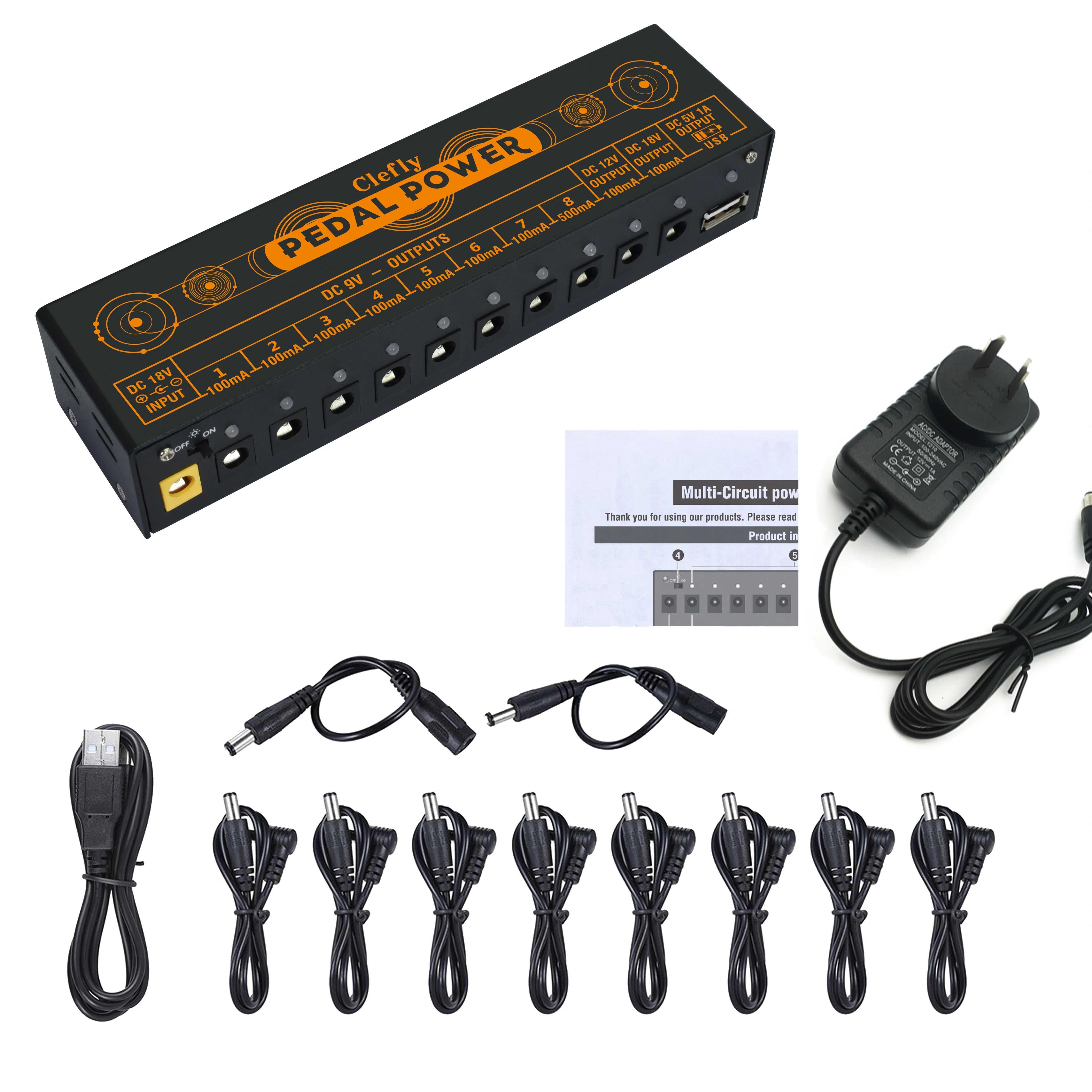 Guitar Effector Pedal Power Supply 10 Isolated ISO DC Output 9V 12V 18V Source Effect Pedalboard USB Port Charger For phone
Guitar Effector Pedal Power Supply 10 Isolated ISO DC Output 9V 12V 18V Source Effect Pedalboard USB Port Charger For phone