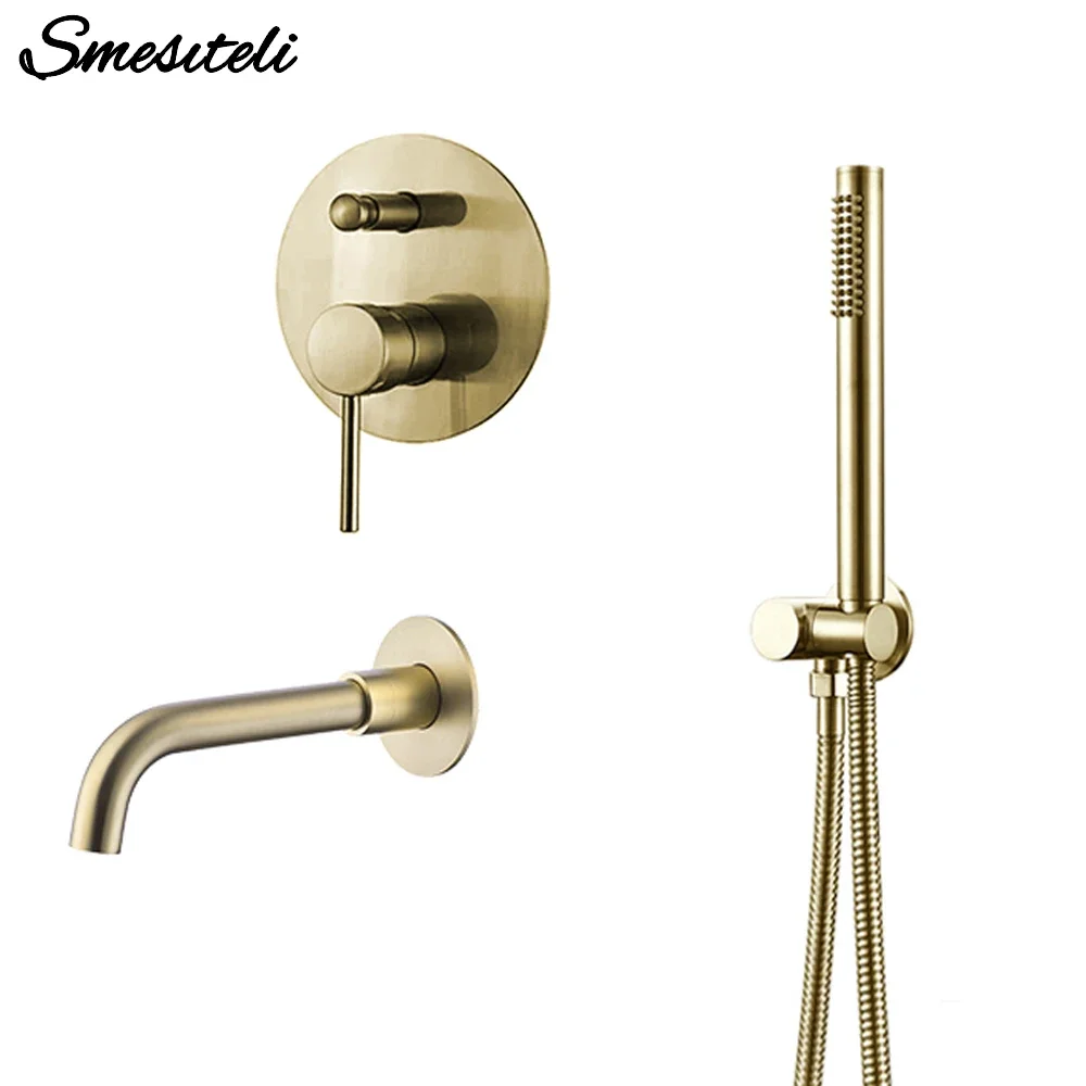 Brushed Gold Shower Faucet Bathroom Hot And Cold Shower Mixer Portable Shower Brass Spout Pop Up Diverter Bath Tap System
Brushed Gold Shower Faucet Bathroom Hot And Cold Shower Mixer Portable Shower Brass Spout Pop Up Diverter Bath Tap System
