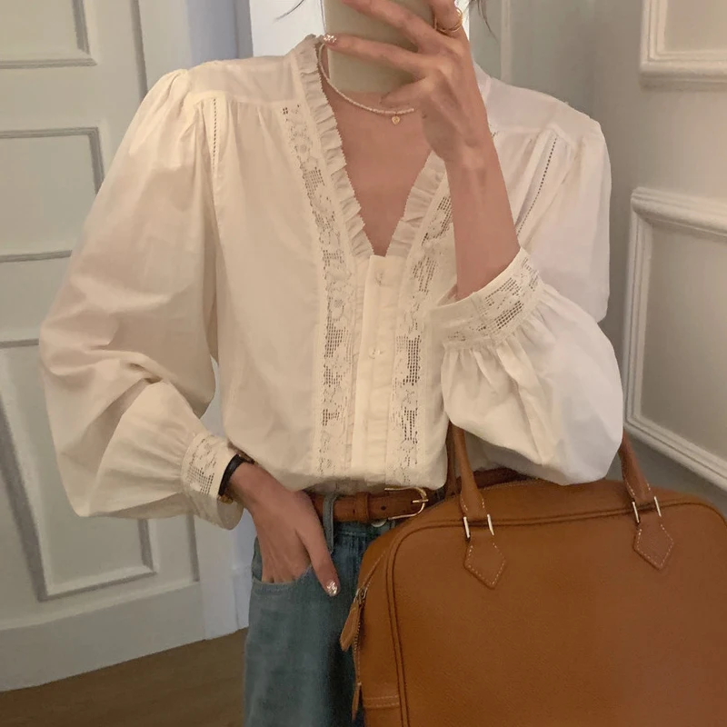 Chic V-ne Lace Trim Bubble Sve Casual Loose Women's irt Spring Faion Ele Splice Sle Versatile Loose Fit Long S...
Chic V-ne Lace Trim Bubble Sve Casual Loose Women's irt Spring Faion Ele Splice Sle Versatile Loose Fit Long S...