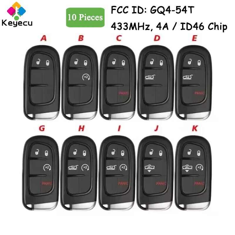 KEYECU 10 Pieces Smart Remote Control Car Key With 2 3 4 5 Button for Dodge Ram 1500 2500 3500 for Jeep Cherokee Fob GQ4-54T
KEYECU 10 Pieces Smart Remote Control Car Key With 2 3 4 5 Button for Dodge Ram 1500 2500 3500 for Jeep Cherokee Fob GQ4-54T