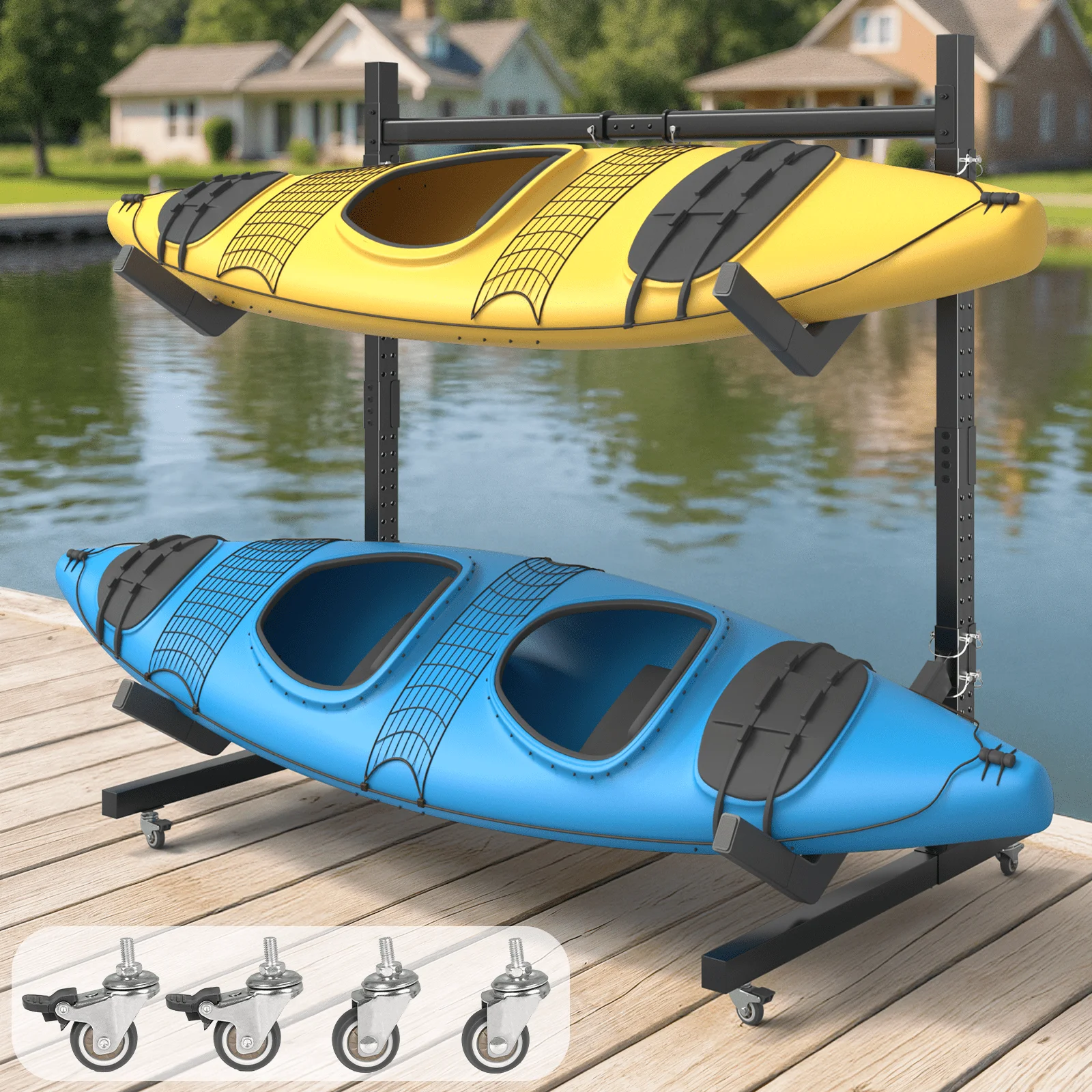 2-Tier Freestanding Kayak Storage Rack with Wheels, Heavy Duty Rolling Canoe Stand, Adjustable Indoor Outdoor Rack Holds 2 Kayaks
2-Tier Freestanding Kayak Storage Rack with Wheels, Heavy Duty Rolling Canoe Stand, Adjustable Indoor Outdoor Rack Holds 2 Kayaks