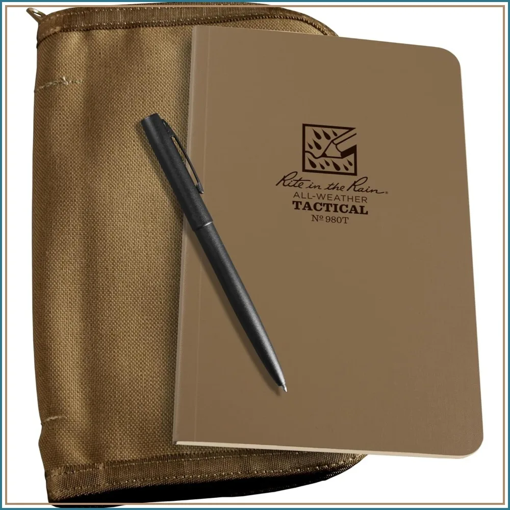 Weatherproof Tactical Field Kit: Tan CORDURA Cover, 4.625" x 7.25" Notebook & Pen
Weatherproof Tactical Field Kit: Tan CORDURA Cover, 4.625" x 7.25" Notebook & Pen