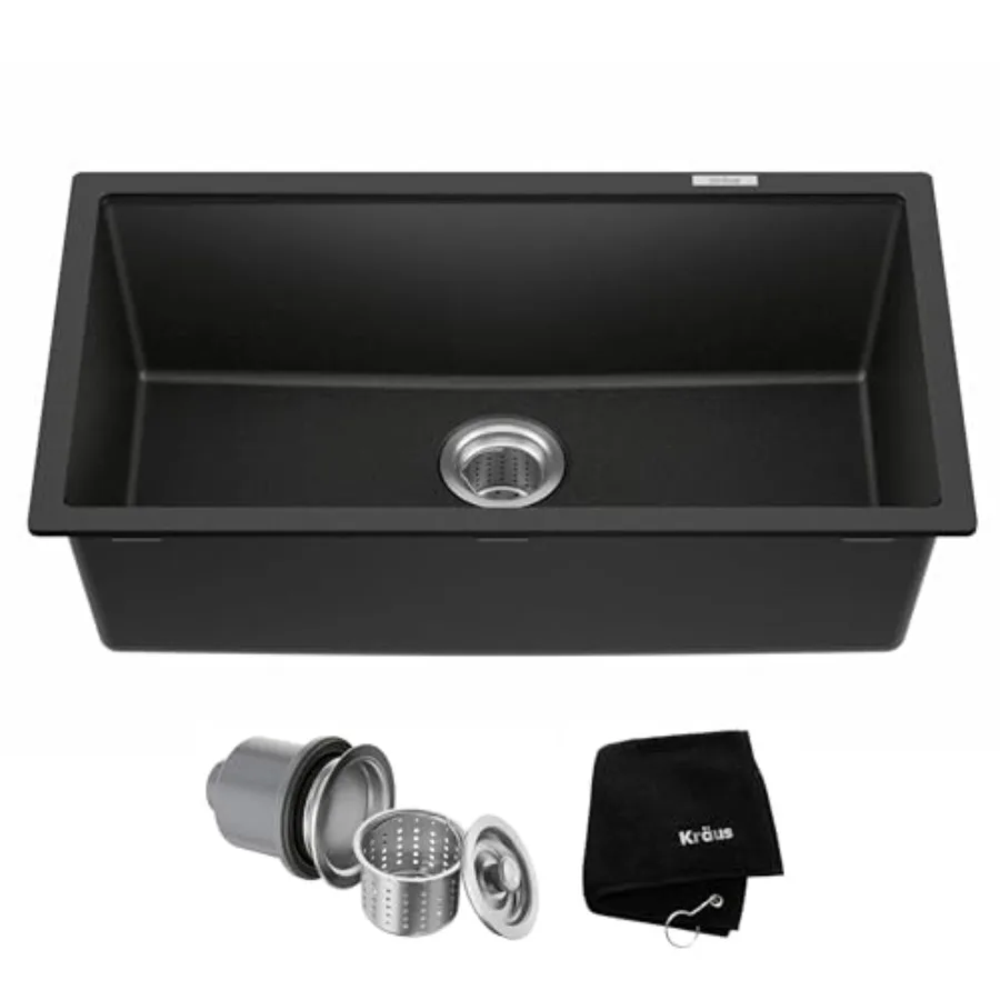 Quarza 31-inch Undermount Single Bowl Granite Kitchen Sink in Onyx, KGU-413B
Quarza 31-inch Undermount Single Bowl Granite Kitchen Sink in Onyx, KGU-413B
