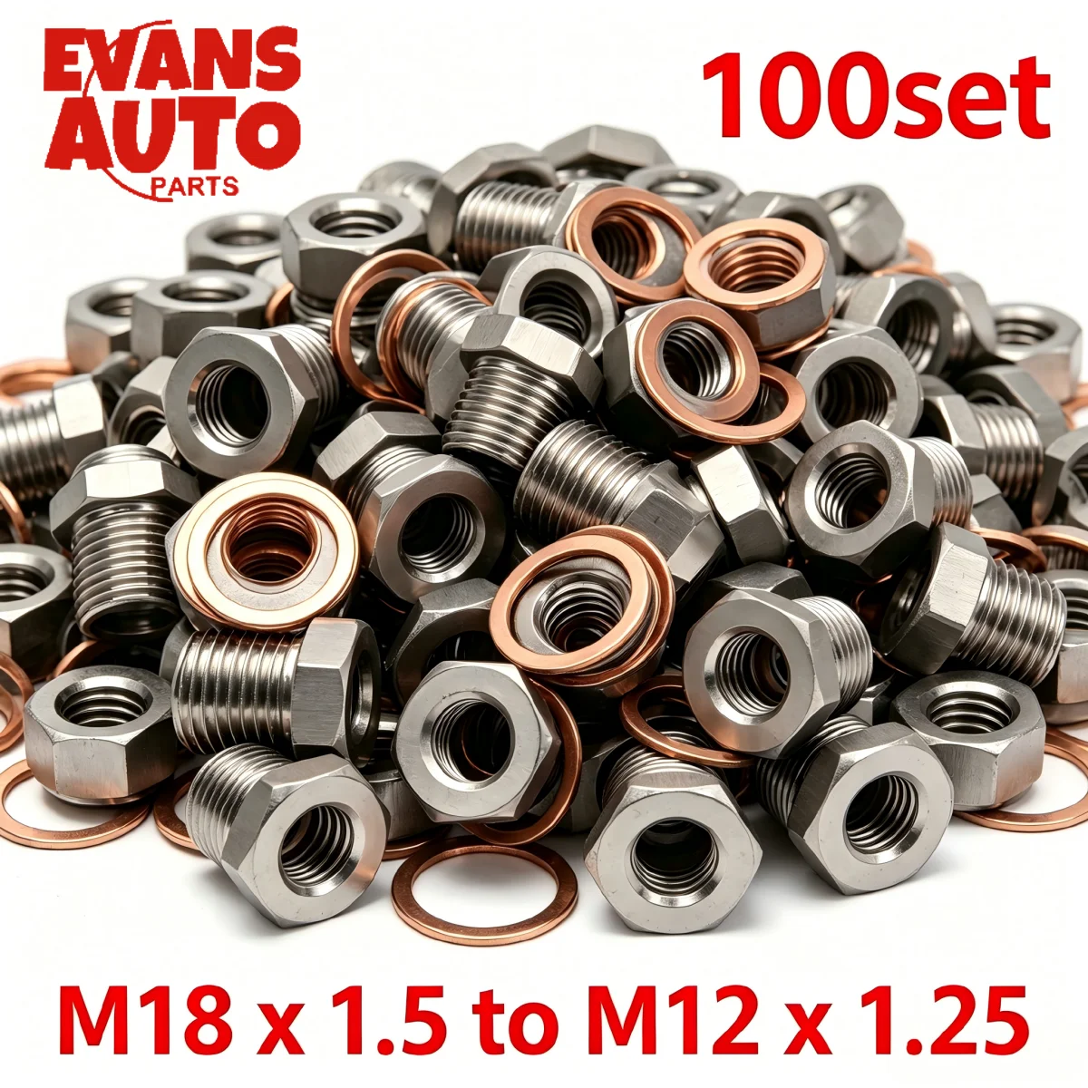 100 pcs M18 x 1.5 to M12 x 1.25 O2 Oxygen Sensor Bung and Nut Kit
100 pcs M18 x 1.5 to M12 x 1.25 O2 Oxygen Sensor Bung and Nut Kit