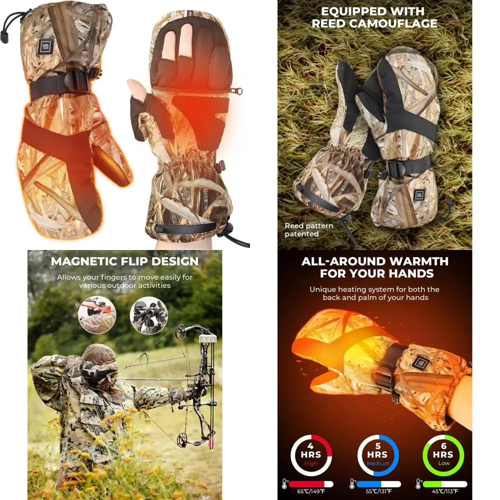 Camo Rechargeable Heated Gloves with Flip Mittens, 3 Heat Modes, 2 Batteries Included for Men & Women
Camo Rechargeable Heated Gloves with Flip Mittens, 3 Heat Modes, 2 Batteries Included for Men & Women