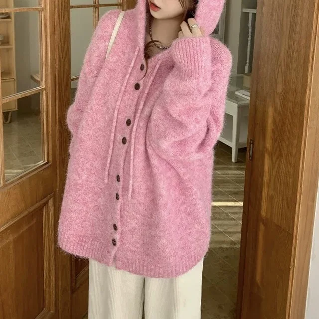 Korean hooded knitted cardigan 2024 autumn and winter new loose and versatile solid color sweater women's coat
Korean hooded knitted cardigan 2024 autumn and winter new loose and versatile solid color sweater women's coat