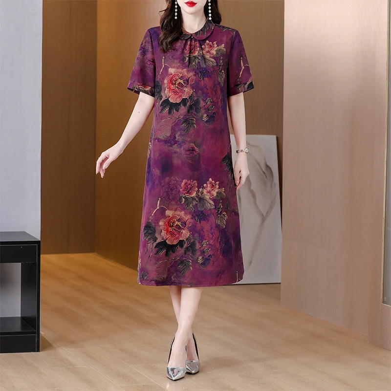 Women Red Floral Mulberry Silk Midi Dress Summer New Elegant Loose Waist Plus Size Dress Korean Vintage Casual Party Dress
Women Red Floral Mulberry Silk Midi Dress Summer New Elegant Loose Waist Plus Size Dress Korean Vintage Casual Party Dress