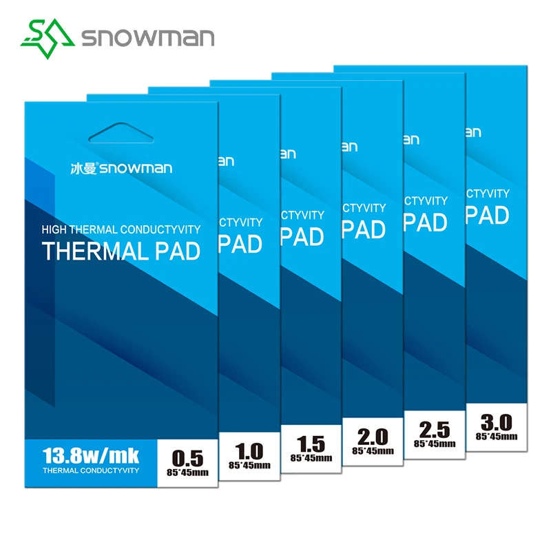 SNOWMAN Thermal Pad 13.8W/mk CPU GPU Graphics Card Water Cooling Motherboard M.2 SSD RAM Non-Conductive Silicone Mat Multi-Size
SNOWMAN Thermal Pad 13.8W/mk CPU GPU Graphics Card Water Cooling Motherboard M.2 SSD RAM Non-Conductive Silicone Mat Multi-Size