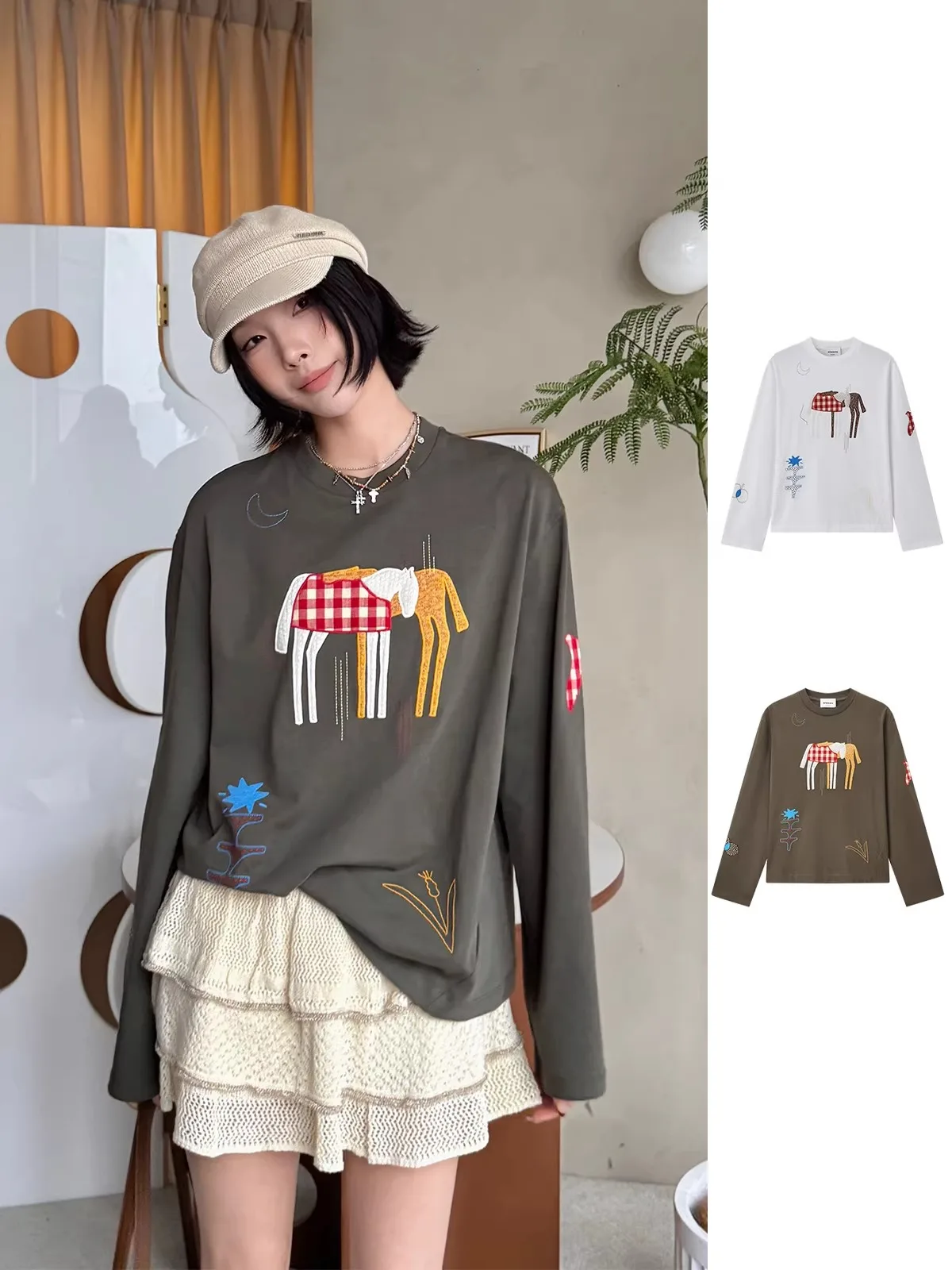 Brand Long Sve Embroidered Pattern T-irt Casual Sle Cotton Material round Neline Loose Fit for Women
Brand Long Sve Embroidered Pattern T-irt Casual Sle Cotton Material round Neline Loose Fit for Women