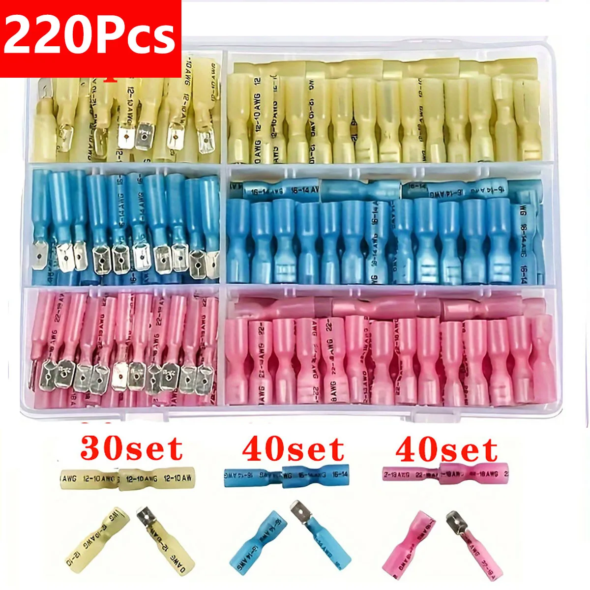 220Pcs Waterproof Insulated Butt Wire Connector Heat Shrink Crimp Terminals Kit Male Female Electrical Cable Spade Terminal DIY
220Pcs Waterproof Insulated Butt Wire Connector Heat Shrink Crimp Terminals Kit Male Female Electrical Cable Spade Terminal DIY