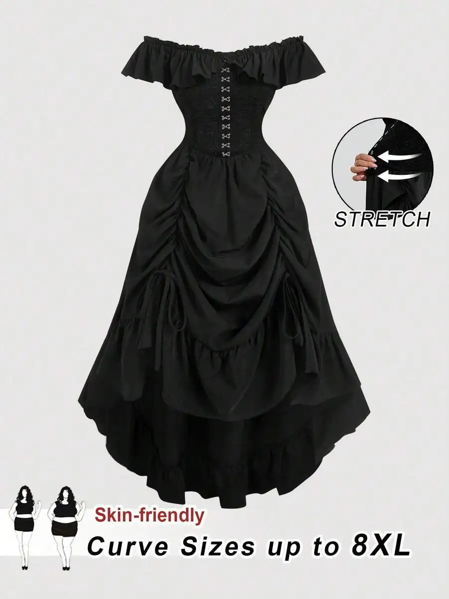 Off Shoulder Gothic Plus Size Prom Dress With Ruched Skirt And Corset Back
Off Shoulder Gothic Plus Size Prom Dress With Ruched Skirt And Corset Back