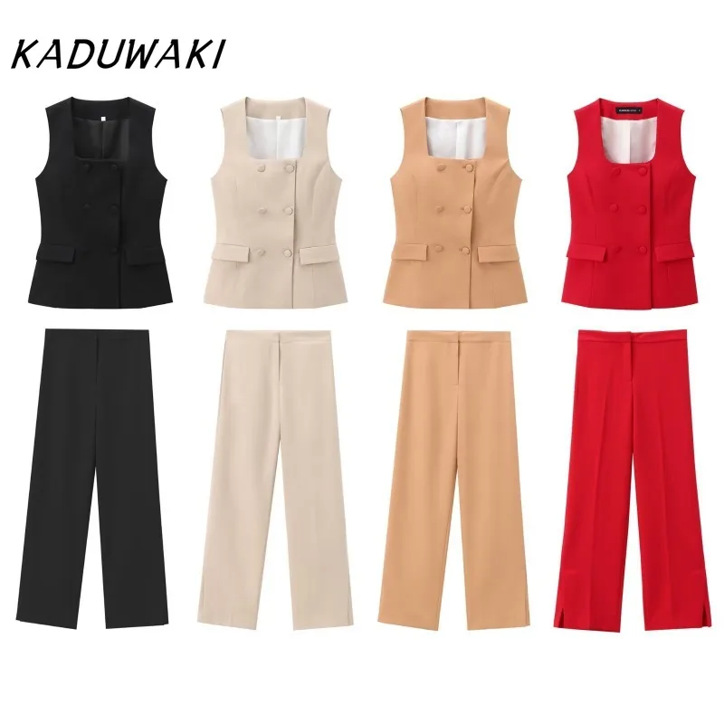 KADUWAKI Elegant Summer Suit WomanTrendy Square Neck Sleeveless Double Breasted Waistcoat Top+Mid-Waist Pant Female 2-piece Set
KADUWAKI Elegant Summer Suit WomanTrendy Square Neck Sleeveless Double Breasted Waistcoat Top+Mid-Waist Pant Female 2-piece Set