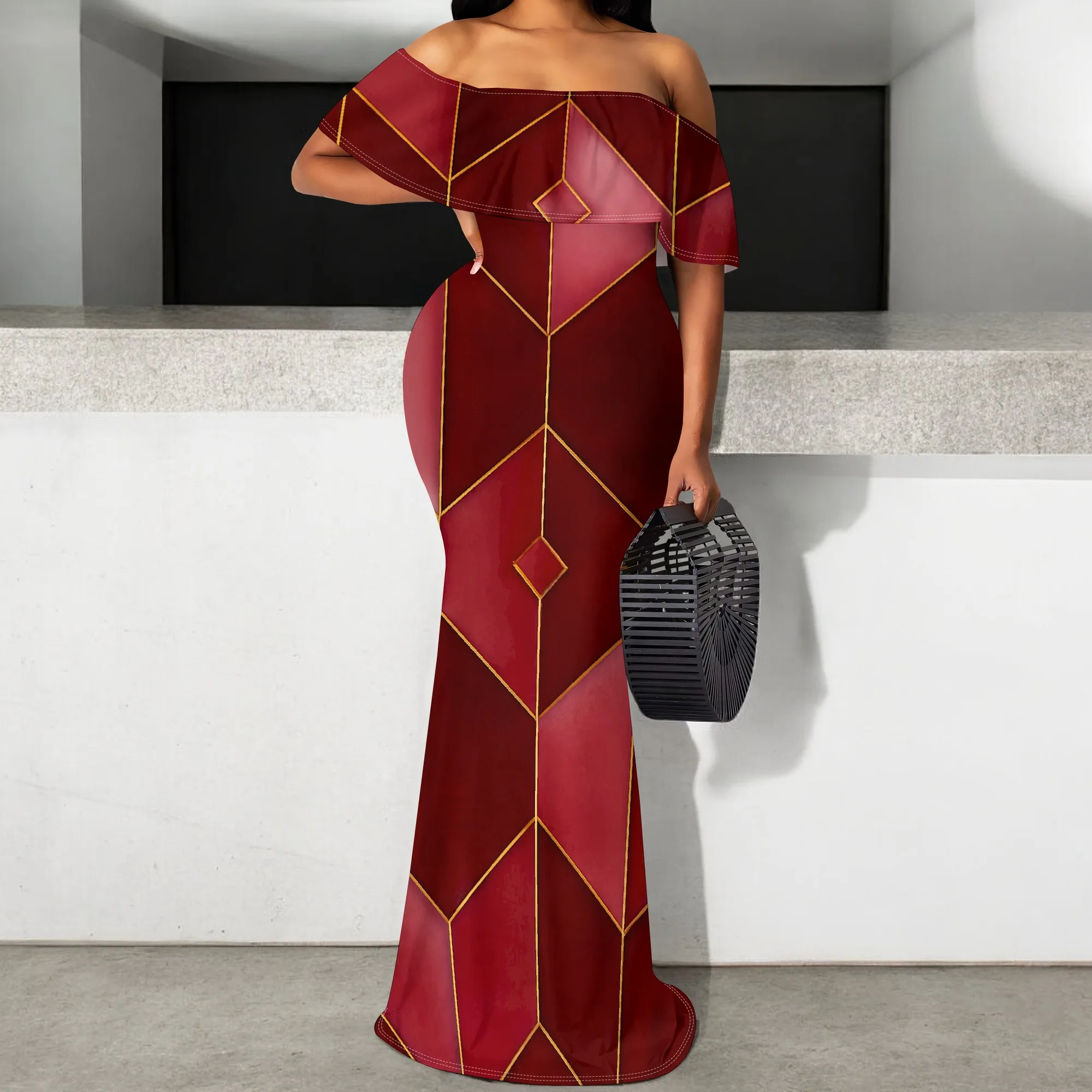 Women's Off Shoulder Maxi Dress S-3XL Geometric Print Red Gold Elegant Party Bodycon Gown Formal Event
Women's Off Shoulder Maxi Dress S-3XL Geometric Print Red Gold Elegant Party Bodycon Gown Formal Event