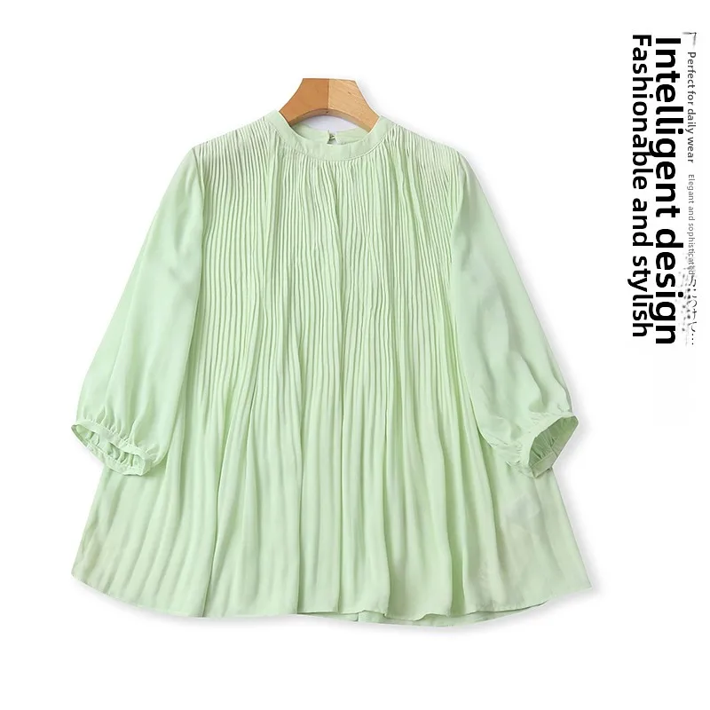 Loose Women's Chiffon Top round Neck Pleated Design Korean Style Seven Sleeve Casual Fashion Spring Season Regular Length
Loose Women's Chiffon Top round Neck Pleated Design Korean Style Seven Sleeve Casual Fashion Spring Season Regular Length