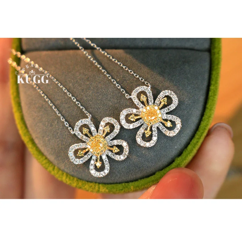 KUGG 100% 18K White Gold Necklace Elegant Flower Shape Real Natural Yellow Diamond Pendant Necklace for Women High Party Jewelry
KUGG 100% 18K White Gold Necklace Elegant Flower Shape Real Natural Yellow Diamond Pendant Necklace for Women High Party Jewelry