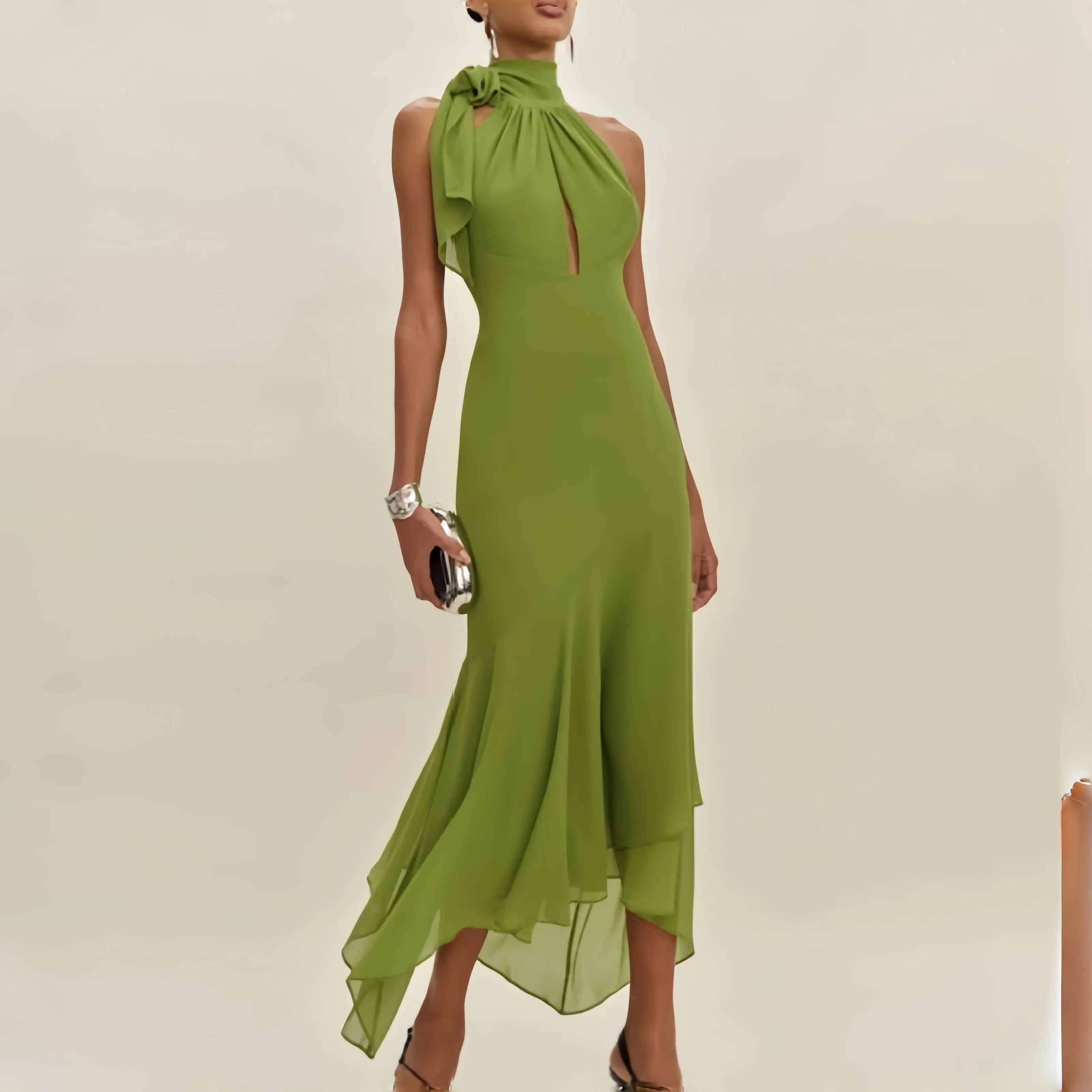 Sexy Avocado Green Spaghetti Strap Backless Dress Cut Out Tie Waist Asymmetrical Midi Dress For Party Prom Dinner
Sexy Avocado Green Spaghetti Strap Backless Dress Cut Out Tie Waist Asymmetrical Midi Dress For Party Prom Dinner