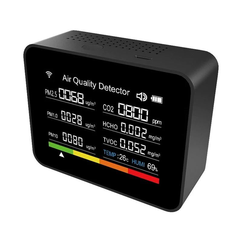 Монитор качества воздуха CO2/TVOC/HCHO/PM2.5/PM1.0/PM10, прибор для контроля качества воздуха, 13 в 1, с Wi-Fi, для измерения температуры, влажности, времени, даты, будильника, таймера
Монитор качества воздуха CO2/TVOC/HCHO/PM2.5/PM1.0/PM10, прибор для контроля качества воздуха, 13 в 1, с Wi-Fi, для измерения температуры, влажности, времени, даты, будильника, таймера