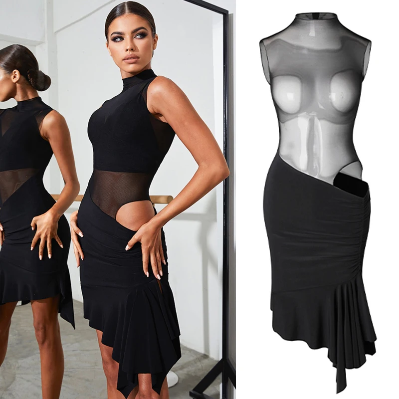 Irregular Mesh Cutout Latin Dance Dress Sexy Black Sleeveless Latin Dress Competition Dance Costumes Dresses Salsa Dress SL7269
Irregular Mesh Cutout Latin Dance Dress Sexy Black Sleeveless Latin Dress Competition Dance Costumes Dresses Salsa Dress SL7269