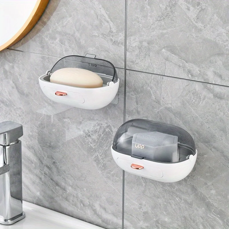 1pc Flip Cover Soap Box, Household Wall Mounted Single Soap Box, Punch Free Soap Box, Bathroom Accessories, Bathroom And Organi
1pc Flip Cover Soap Box, Household Wall Mounted Single Soap Box, Punch Free Soap Box, Bathroom Accessories, Bathroom And Organi