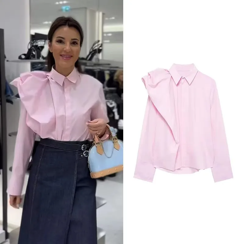 Pink Shirt For Women Office Lady Chic Shoulder Design Long Sleeve Blouse 2025 New Summer Spring Button Turn Down Collar Shirts
Pink Shirt For Women Office Lady Chic Shoulder Design Long Sleeve Blouse 2025 New Summer Spring Button Turn Down Collar Shirts