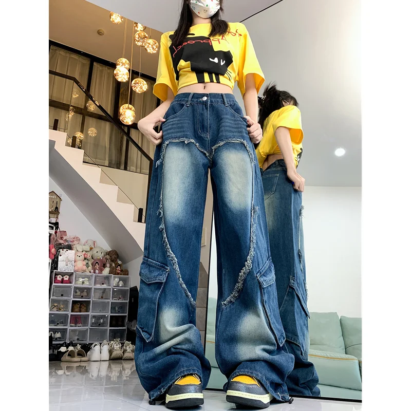 Blue Womens Jeans High Waist Vintage Straight Summer Y2K Washed Denim Pants Streetwear American Wide Leg Baggy Denim Trouser
Blue Womens Jeans High Waist Vintage Straight Summer Y2K Washed Denim Pants Streetwear American Wide Leg Baggy Denim Trouser