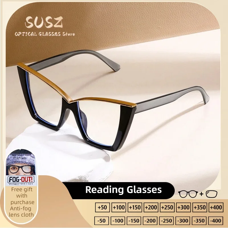SUSZ Women Anti Blue Ray Reading glasses Street Fashion Cat eye Frame Color Photochromic Myopia Prescription Optical Glasses
SUSZ Women Anti Blue Ray Reading glasses Street Fashion Cat eye Frame Color Photochromic Myopia Prescription Optical Glasses
