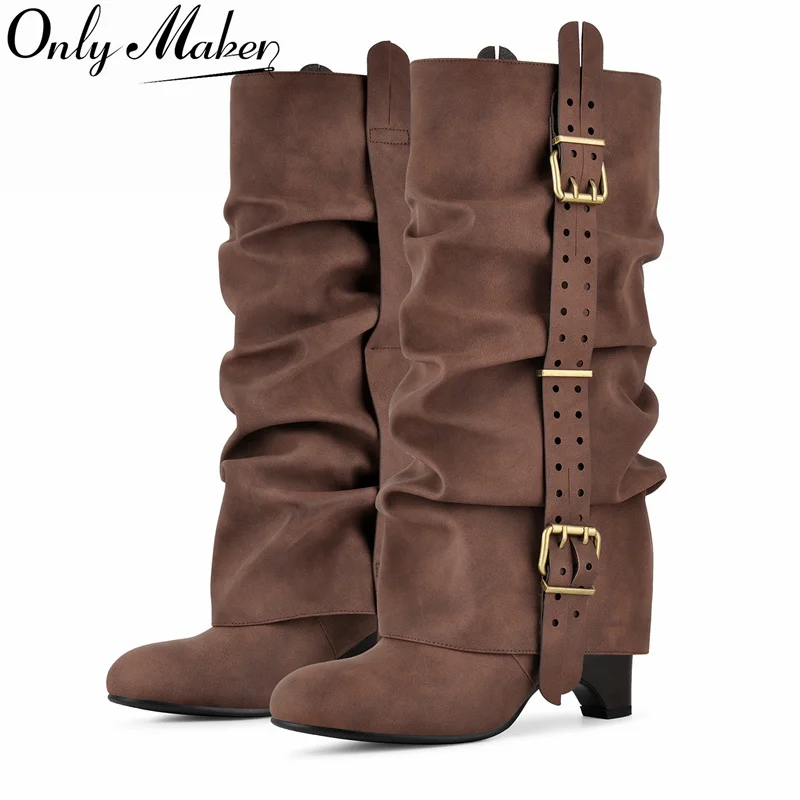 Onlymaker Women Brown Round Toe Ruched Slouchy Knee High Boots Buckle Low Heel Pleated Casual Elegant Retro Fashion Boots
Onlymaker Women Brown Round Toe Ruched Slouchy Knee High Boots Buckle Low Heel Pleated Casual Elegant Retro Fashion Boots