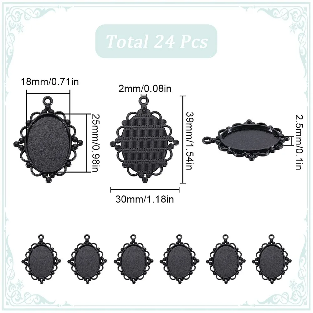 24Pcs Oval Alloy Pendants Cabochon Settings Black Tray: 25x18mm 39x30x2.5mm Hole: 2mm 24pcs/box
24Pcs Oval Alloy Pendants Cabochon Settings Black Tray: 25x18mm 39x30x2.5mm Hole: 2mm 24pcs/box
