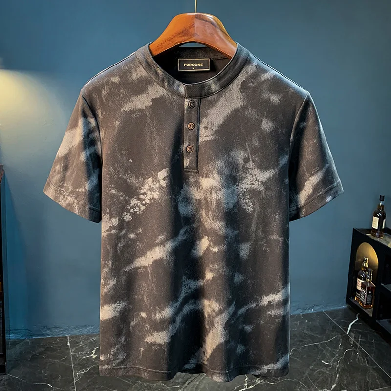 Retro printed short sleeved T-shirt men's stand up collar button 2025 summer new men's clothing loose casual top
Retro printed short sleeved T-shirt men's stand up collar button 2025 summer new men's clothing loose casual top
