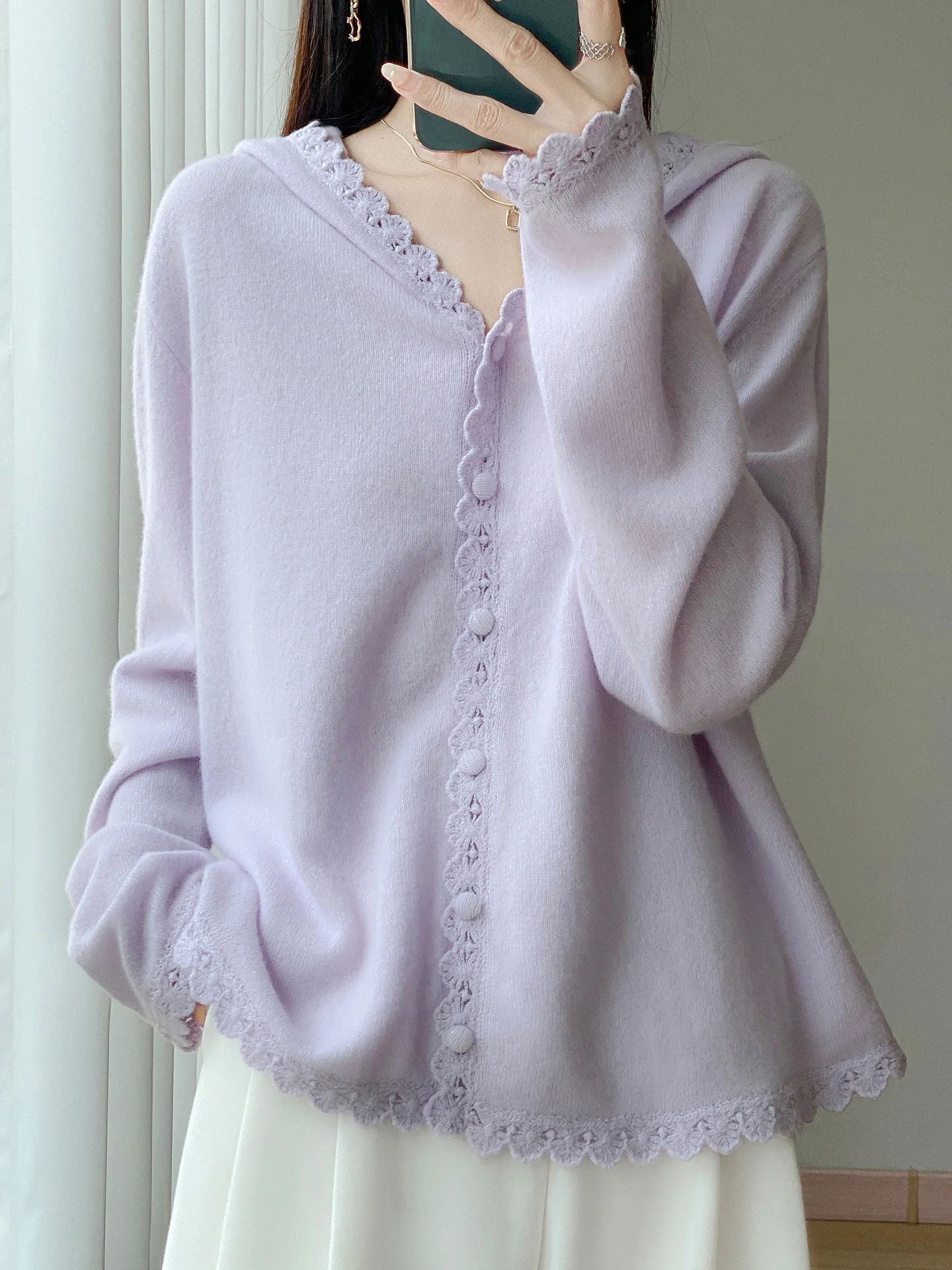 Handmade hooded 100% pure cashmere sweater cardigan long sleeve loose Joker small fragrance hooded coat
Handmade hooded 100% pure cashmere sweater cardigan long sleeve loose Joker small fragrance hooded coat