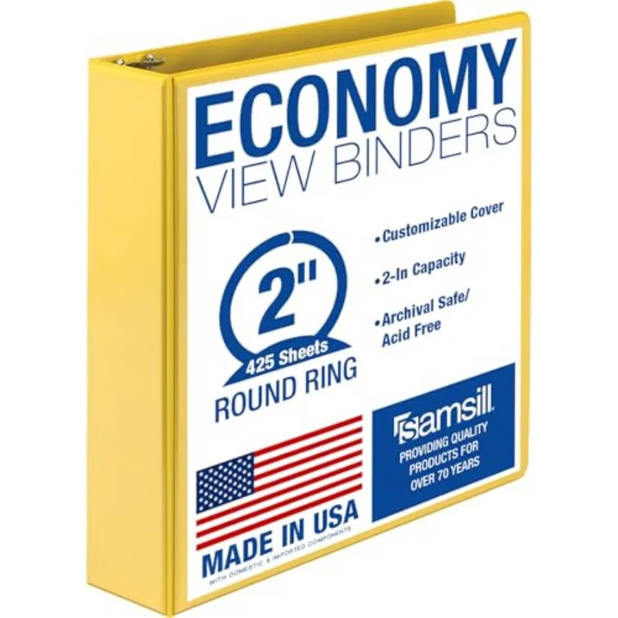 Economy 3 Ring Binder Organizer, 2 Inch Round Ring Binder, Customizable Clear View Cover, Yellow Binder
Economy 3 Ring Binder Organizer, 2 Inch Round Ring Binder, Customizable Clear View Cover, Yellow Binder